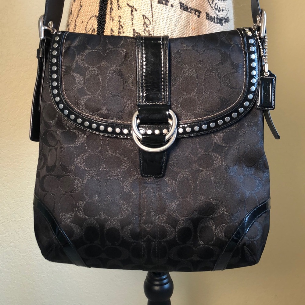 Coach studded crossbody bag in black, EUC